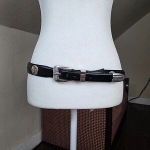 Onyx by Brighton Black Leather Braided Western Belt Silver Golf Medallions 46
